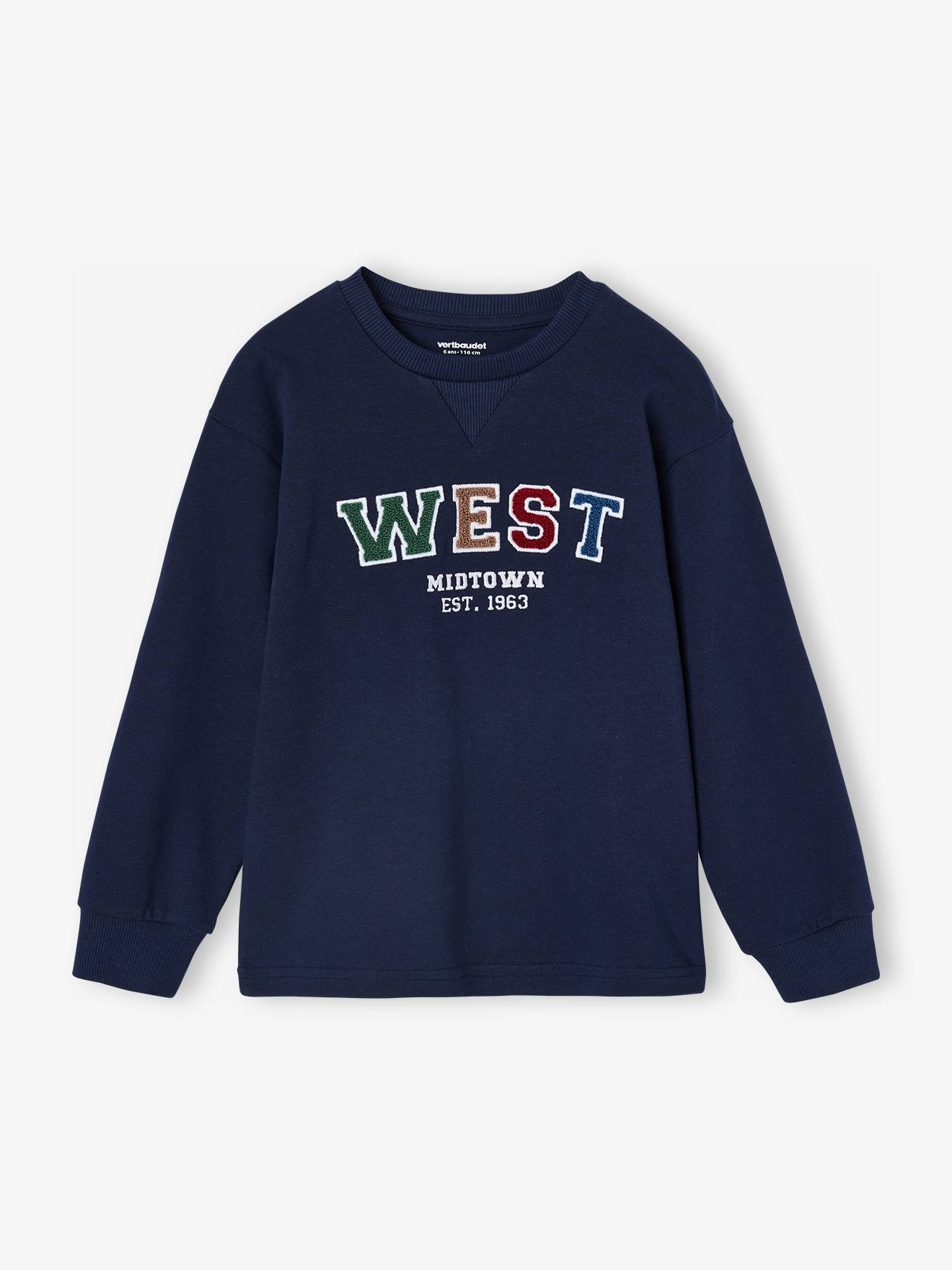 T-shirt met lange mouwen en bouclé-motief voor jongens marineblauw afbeelding