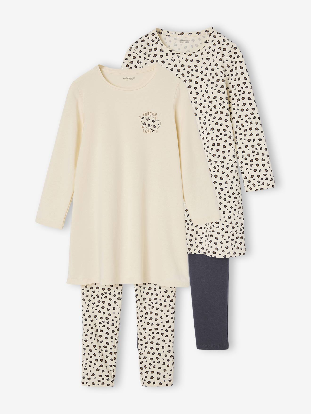 Set van 2 nachtjurk + legging met luipaardprint voor meisjes ecru afbeelding