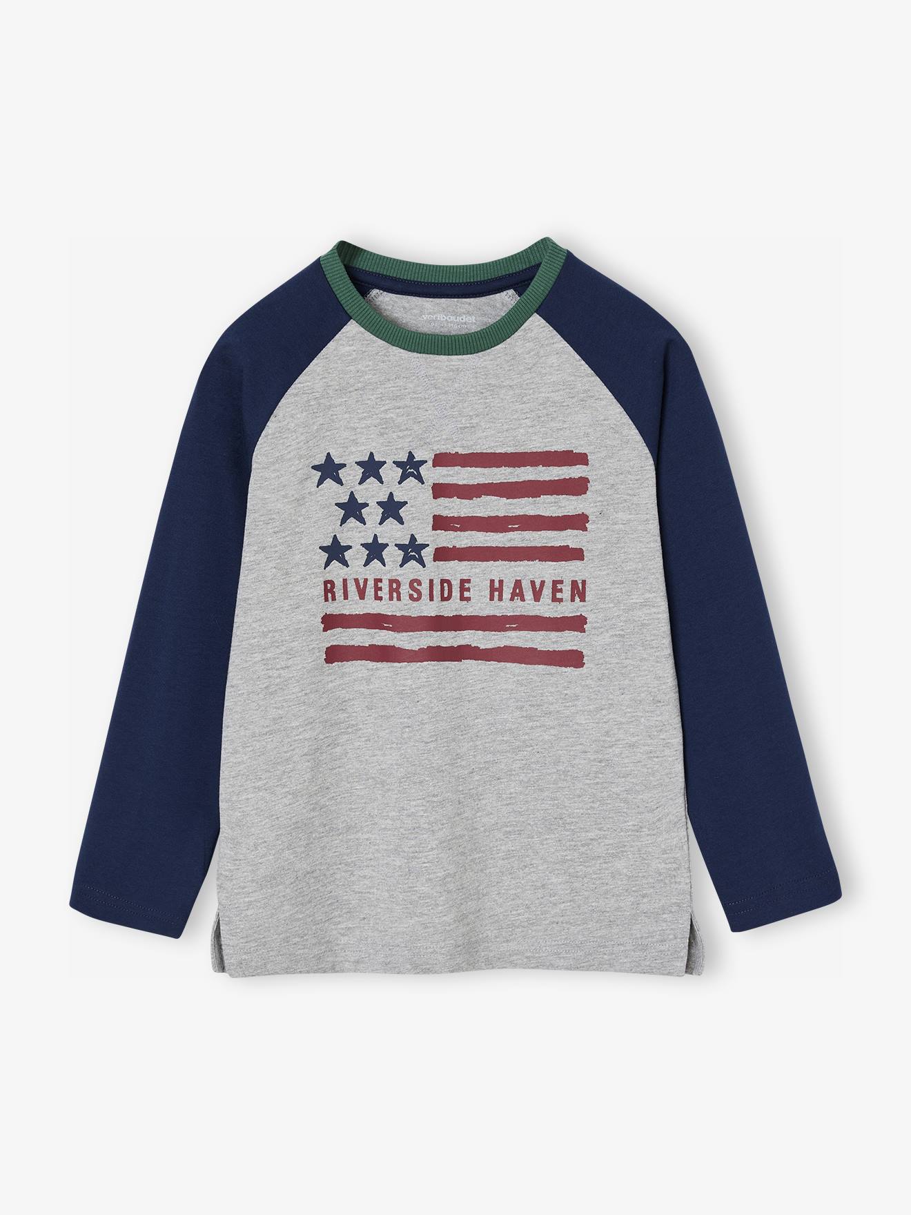 T-shirt met contrasterende lange mouwen voor jongens gemêleerd grijs afbeelding