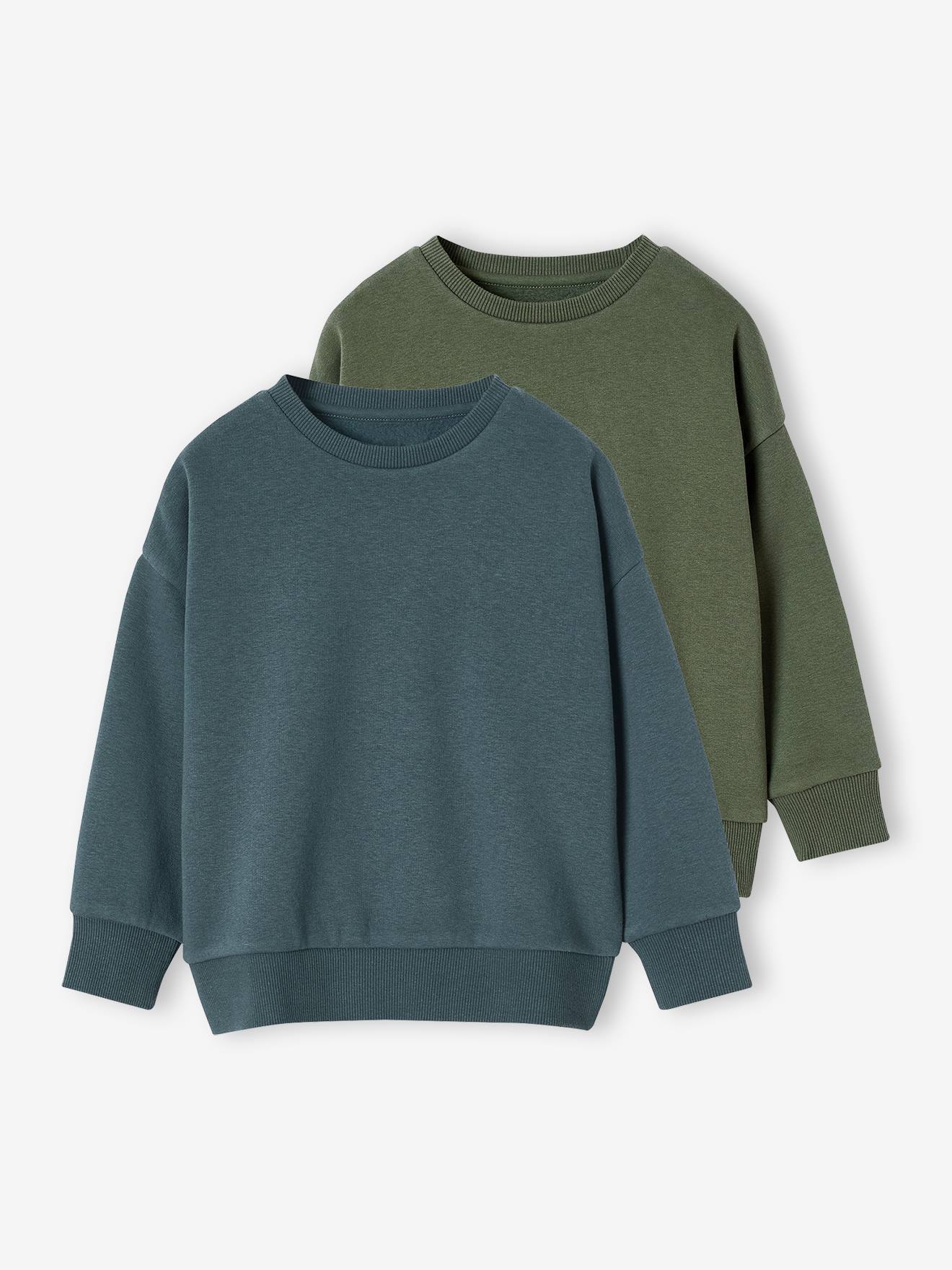 Set van 2 effen sweaters met lange mouwen voor jongens blauwgroen afbeelding