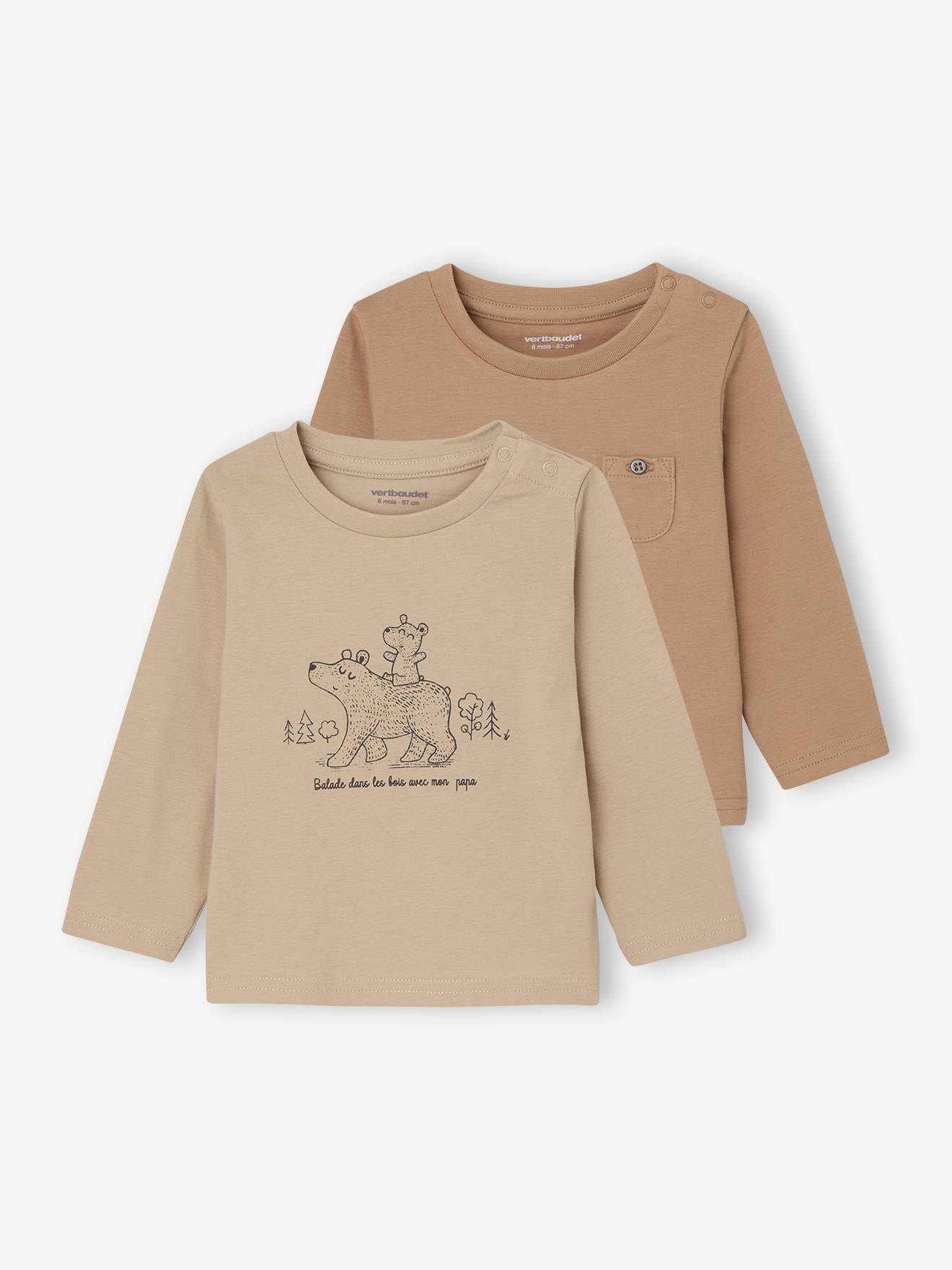 Set van 2 T-shirts Basics baby lange mouwen hazelnoot afbeelding