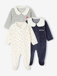 Baby-Pyjama, surpyjama-Set van 3 babyslaappakje voor pasgeborenen "coeurs" in fluweel / velours