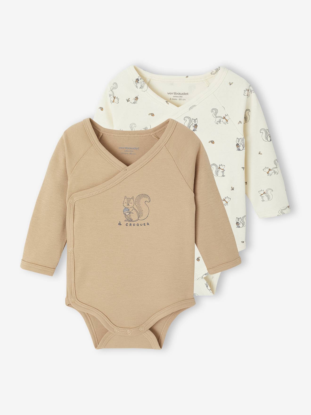Set van 2 body's met lange mouwen en opening voor pasgeborenen beige afbeelding