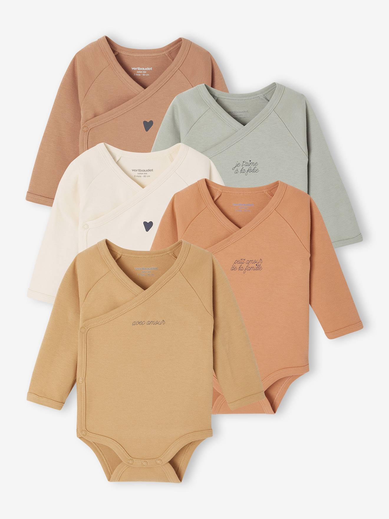 Set van 5 body's Basics met opening voor pasgeborenen lichtgeel afbeelding