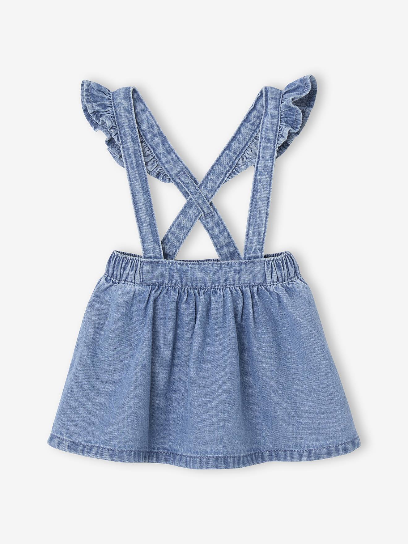 Denim rok met bretels stone afbeelding
