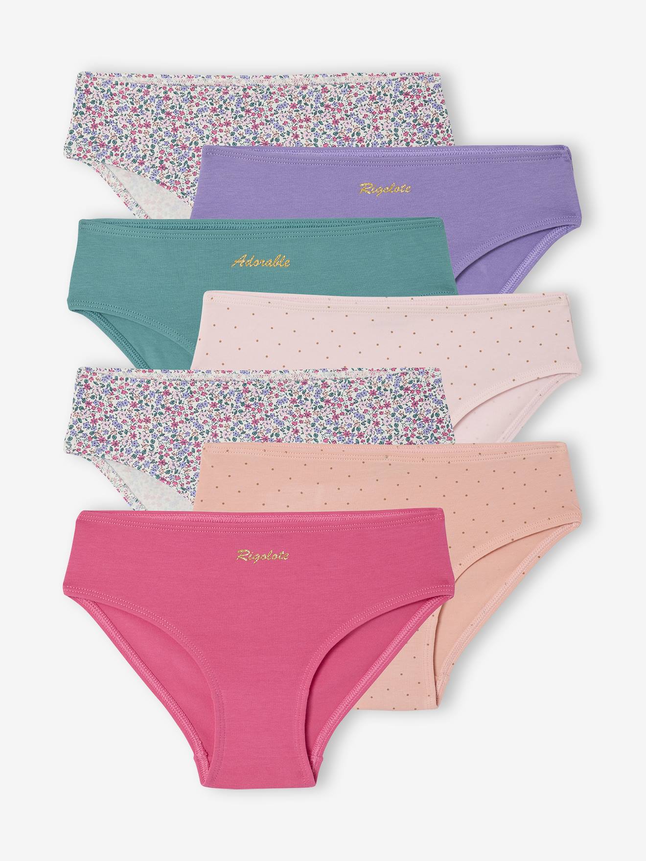 Set van 7 bijpassende slipjes voor meisjes fuchsia afbeelding
