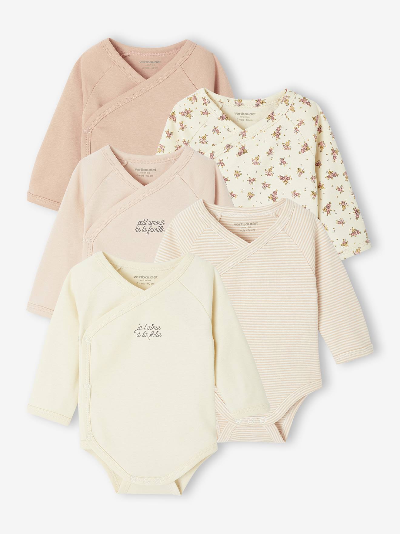 Set van 5 body's met opening voor pasgeborenen lichtroze afbeelding