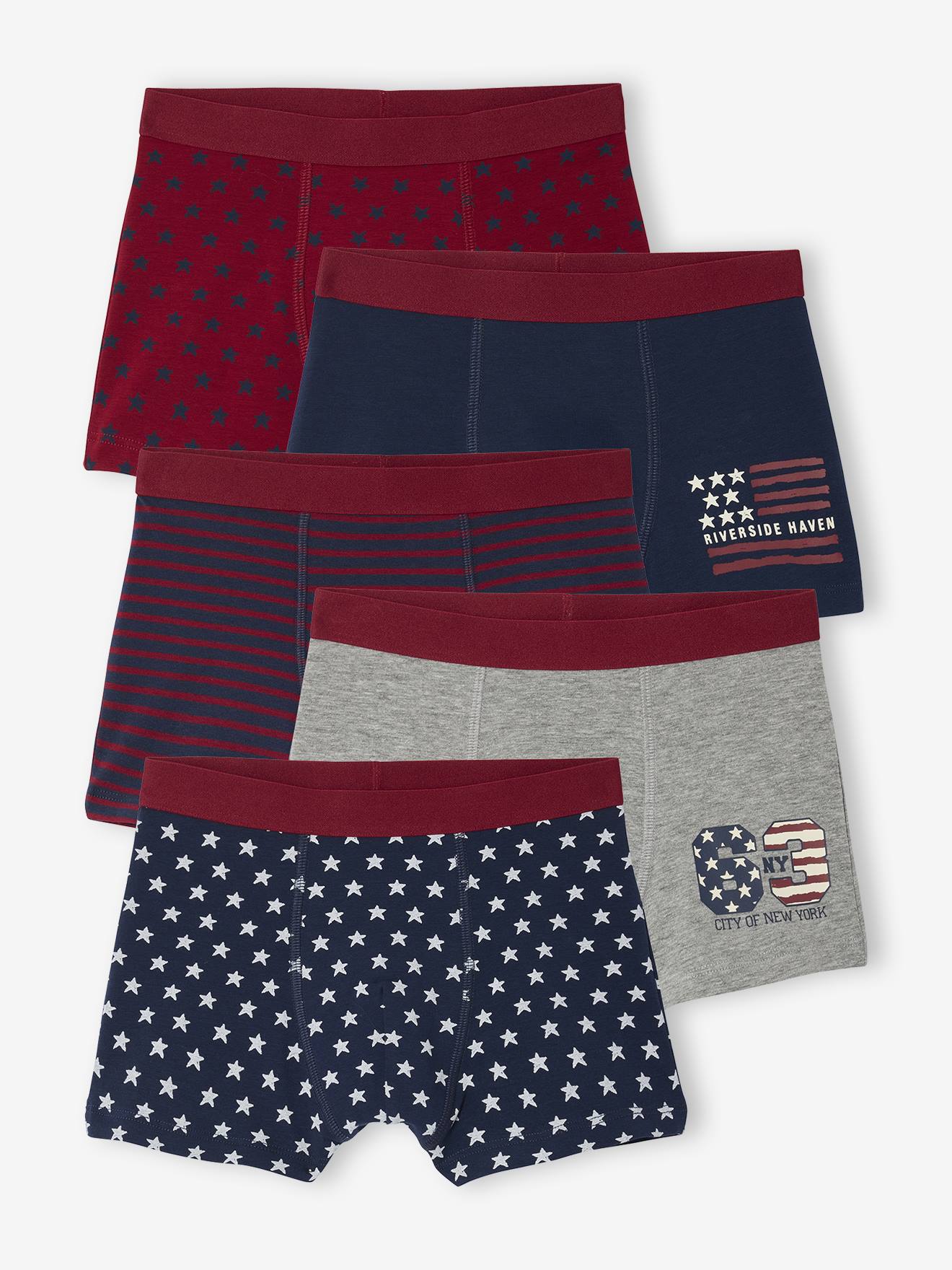 Set van 5 boxershorts met vlag voor jongens marineblauw afbeelding