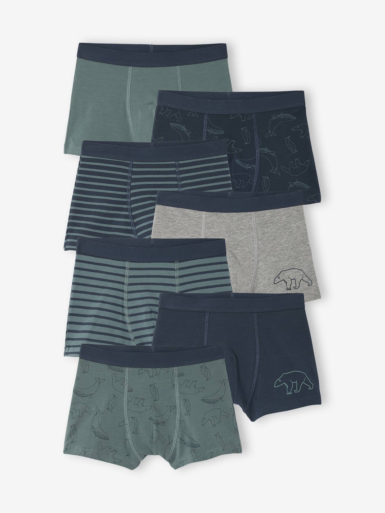 Set van 7 boxershorts voor jongens met strepen en berenprint groen afbeelding