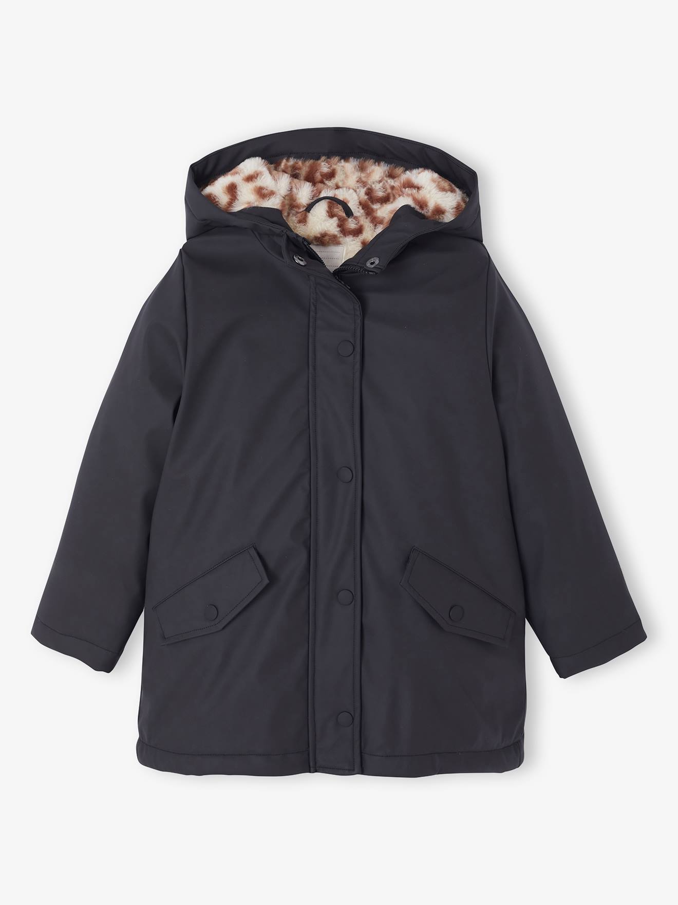 Regenjas voor meisjes met capuchon en sherpa voering antraciet afbeelding