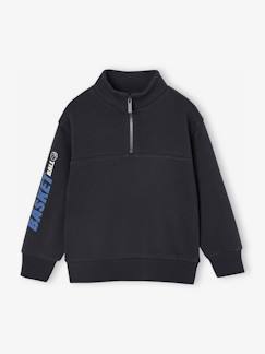 Jongens-Sport collectie- Jongenssweatshirt met truckerskraag en basketbalmotief op de mouw