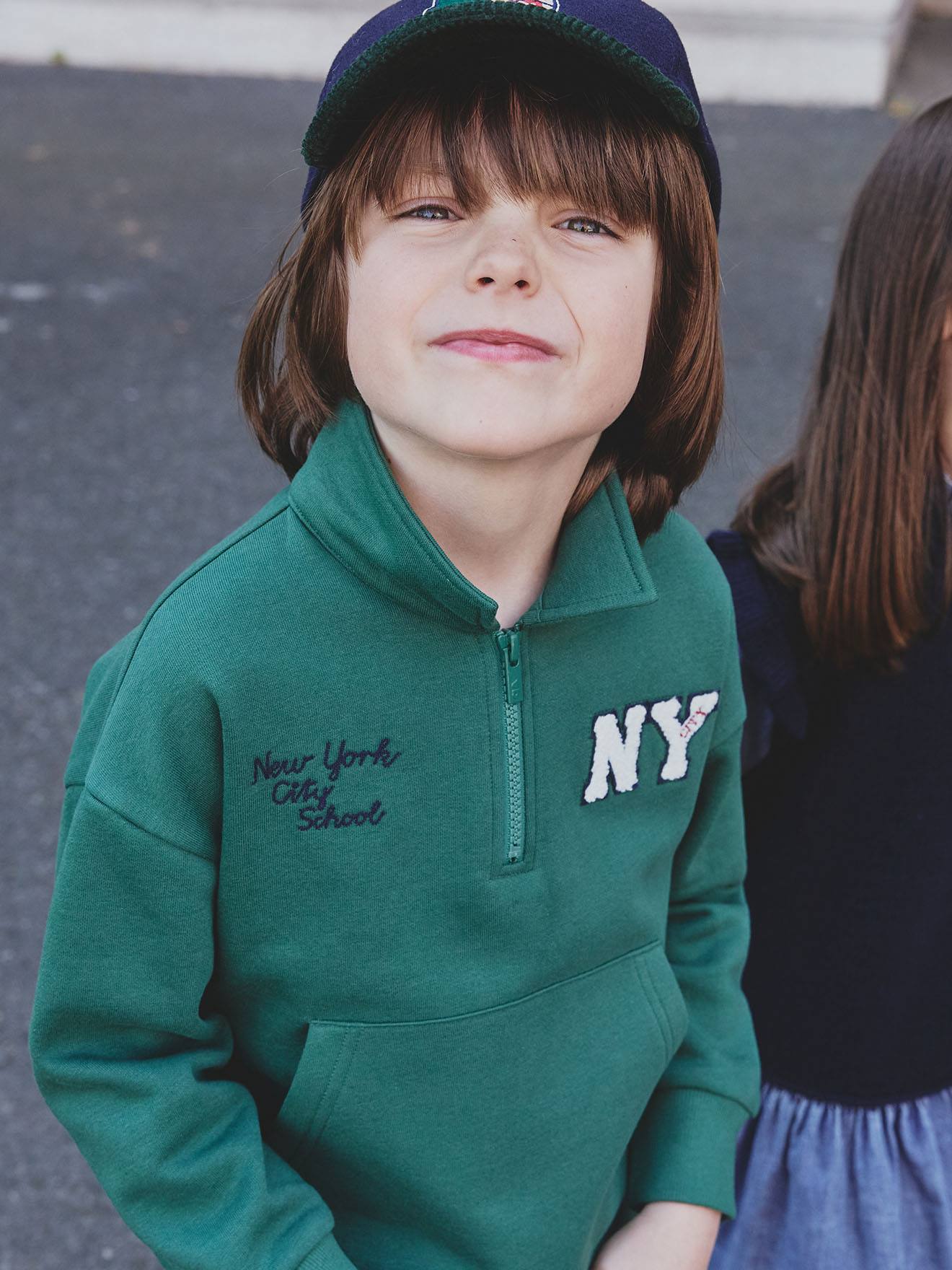Geborduurde sweater met opstaande kraag voor jongens groen afbeelding