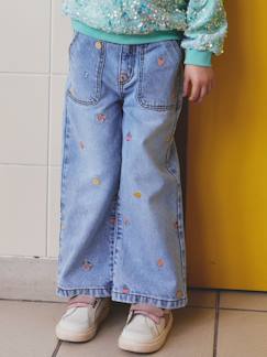 Meisje-Geborduurde wijde jeans met fantasiepatronen voor meisjes