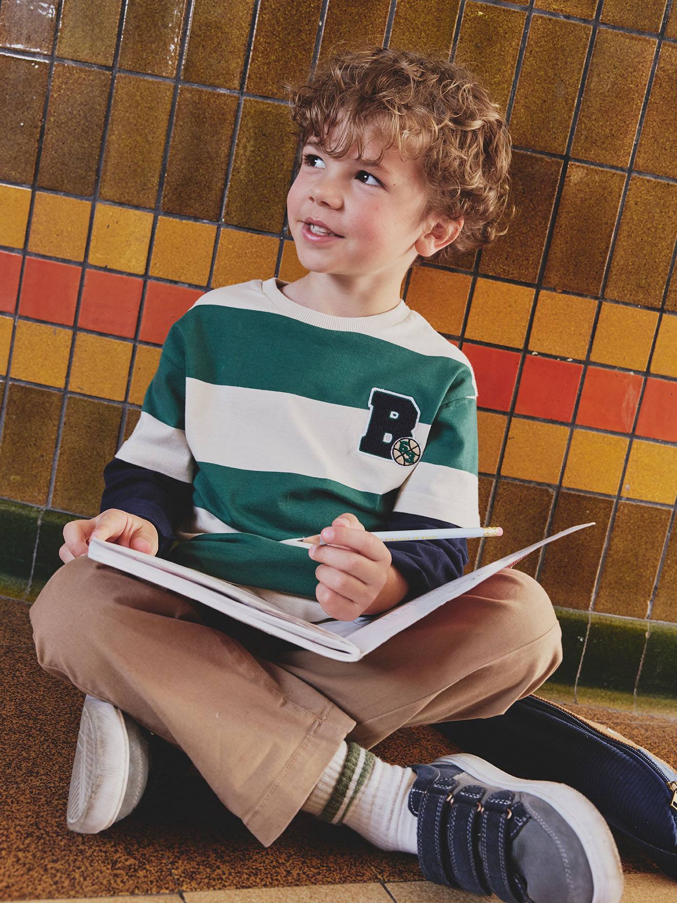 Gestreept T-shirt met dubbele mouweffect groen, gestreept afbeelding