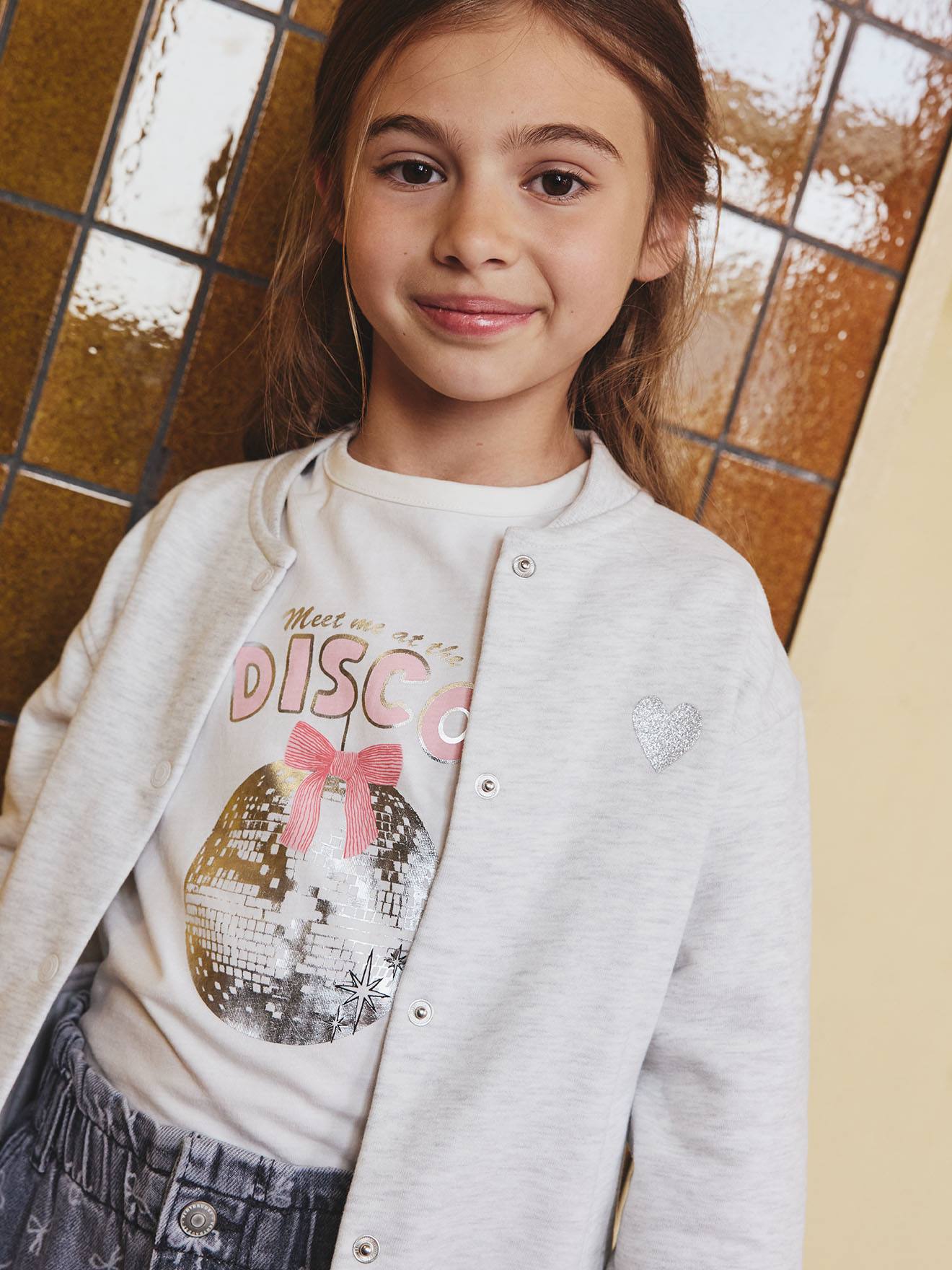 Meisjes-T-shirt met lange mouwen en metallic animatie wit afbeelding