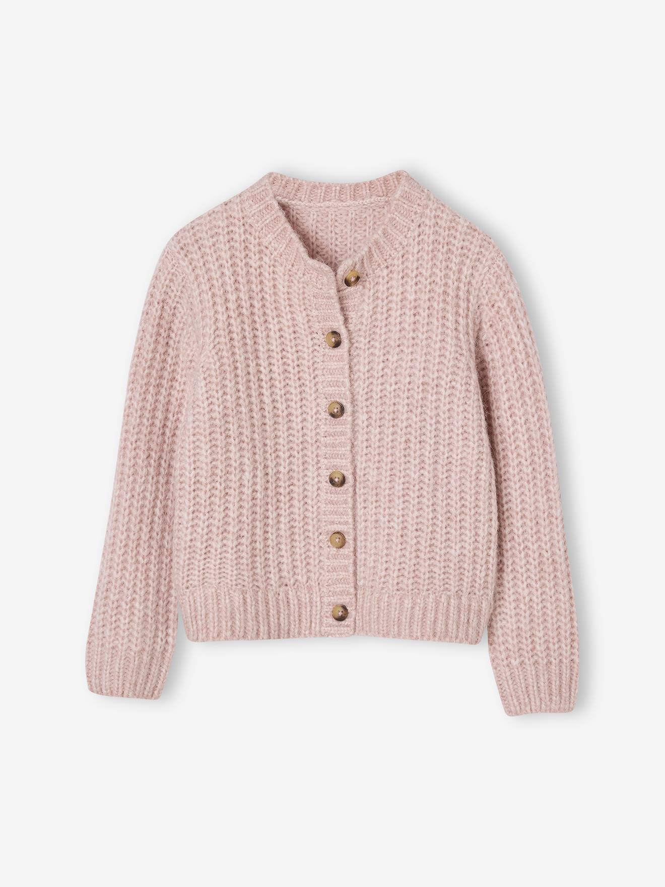 Wijd vest van schuimbreiwerk meisjes roze (poederkleur) afbeelding