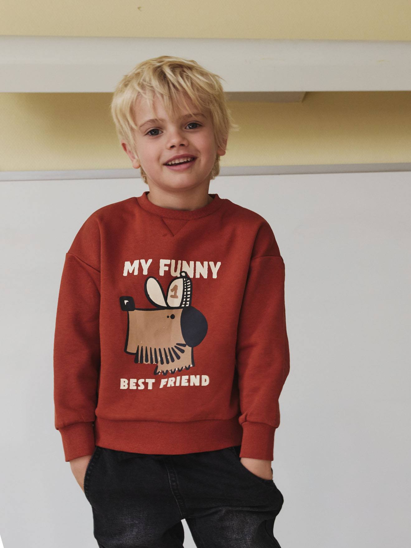 Sweater met hondenprint voor jongens terracottategel afbeelding
