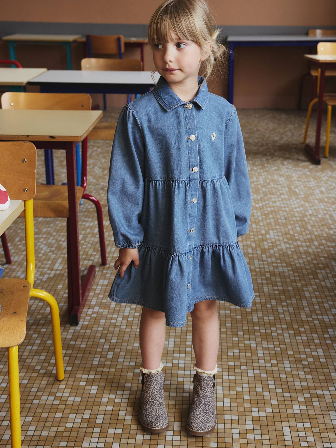 Jurk van lichtgewicht denim voor meisjes middenblauw afbeelding