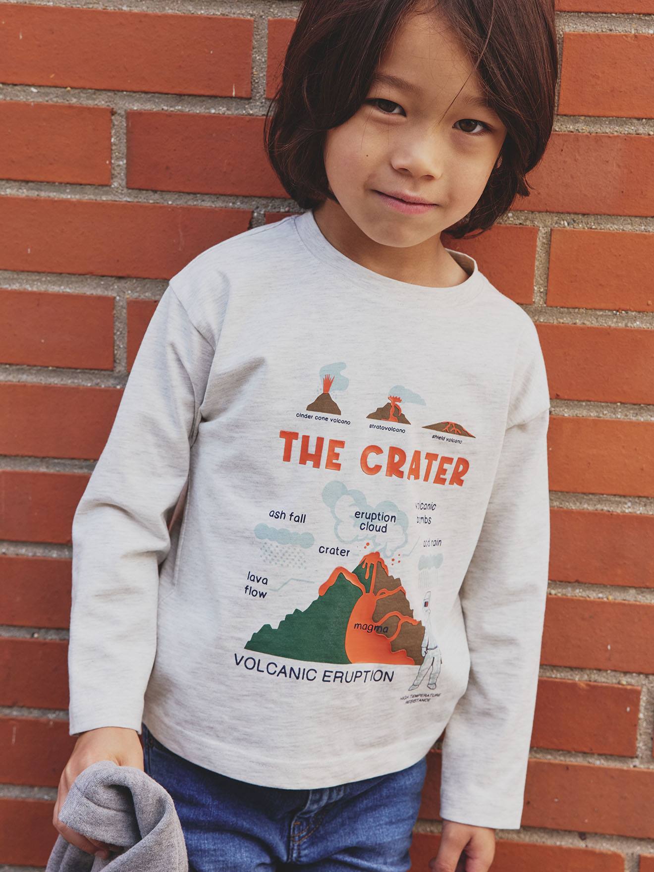 T-shirt met lange mouwen en print met reliëfs voor jongens gemêleerd wit afbeelding