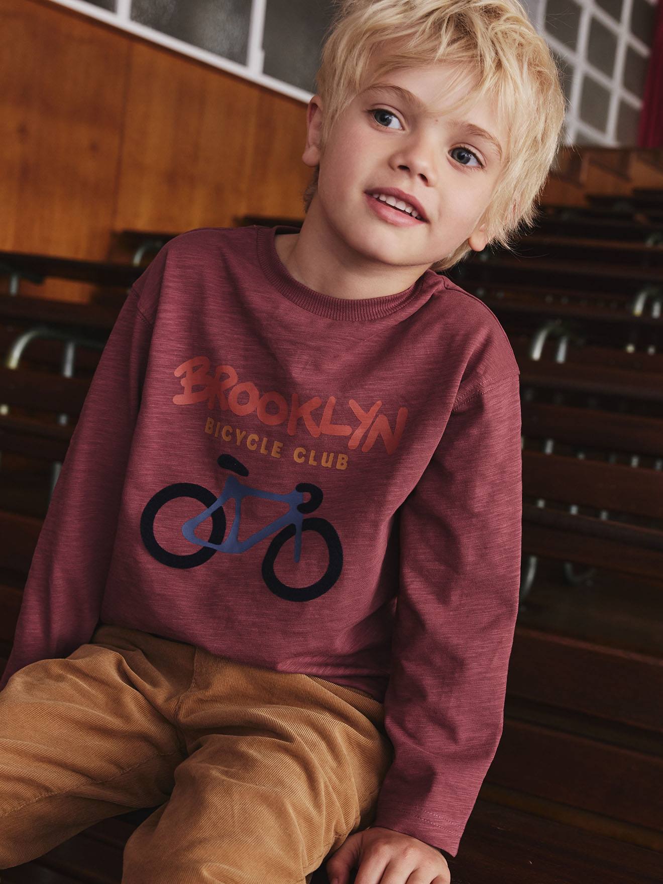 T-shirt met lange mouwen met print voor jongens rozenhout afbeelding