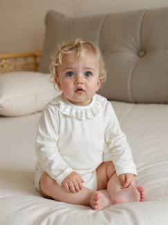 Baby-Body-Babyromper met kraagje van Engels borduurwerk en lange mouwen