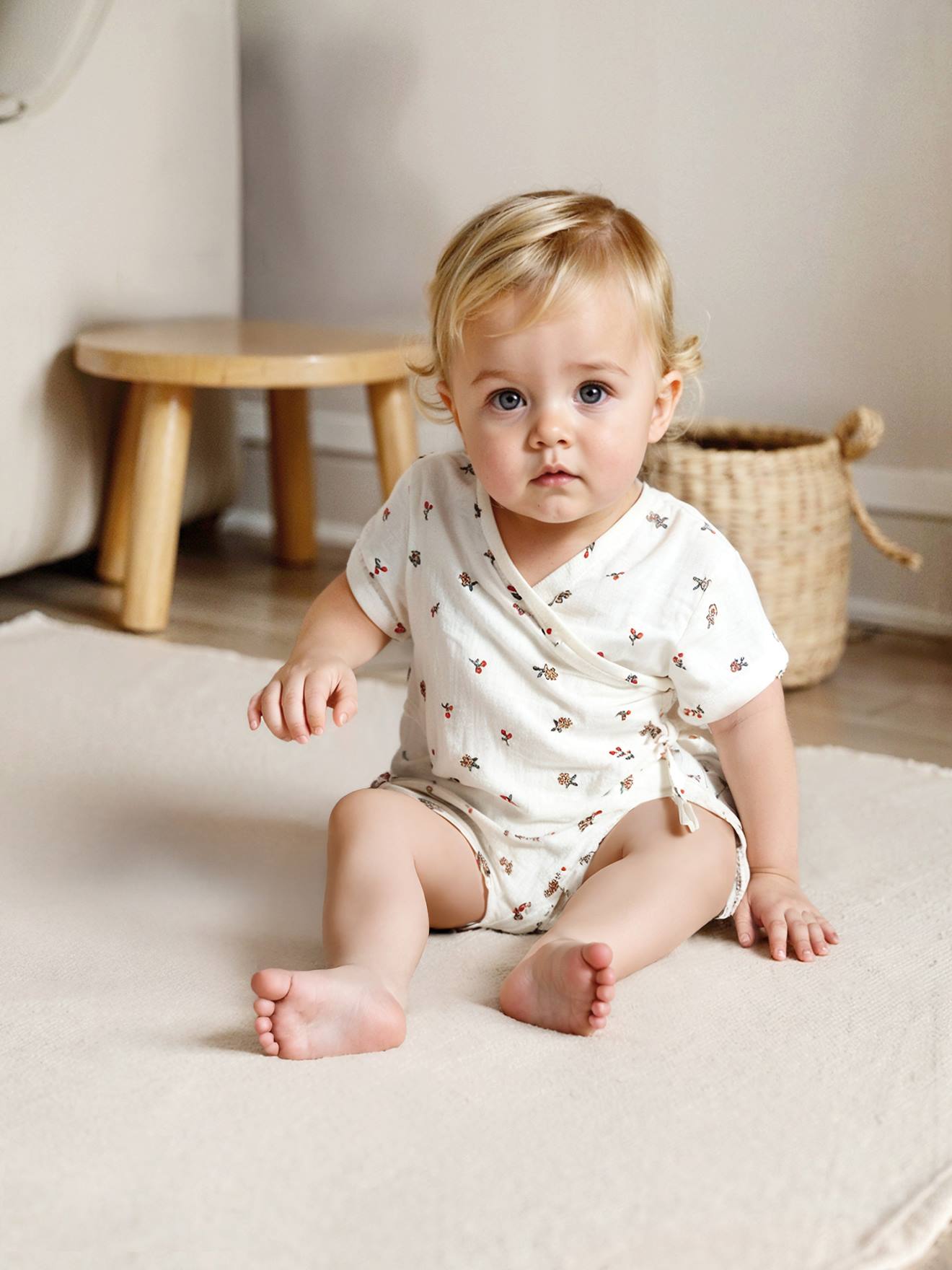 Pyjashort voor baby's personaliseerbaar van katoengaas ecru afbeelding