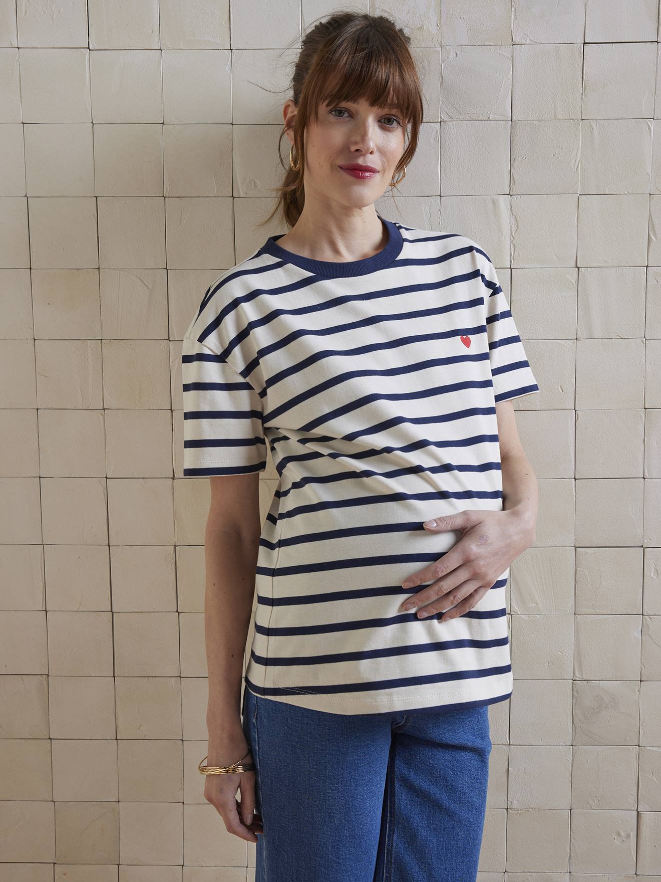 Gestreept zwangerschapsshirt van biologisch katoen* marineblauw, gestreept afbeelding