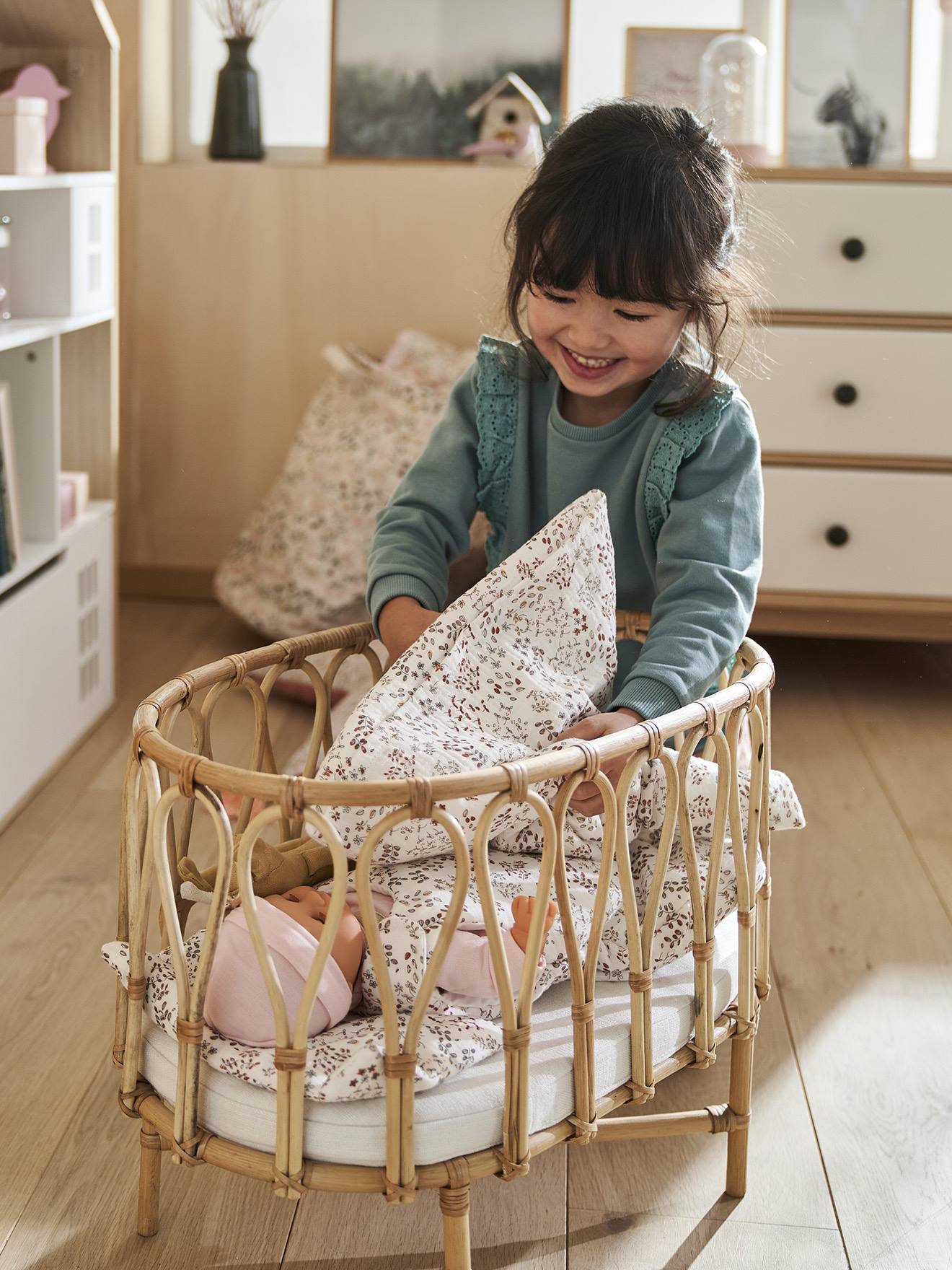 Deken + kussensloop pop van katoengaas beige