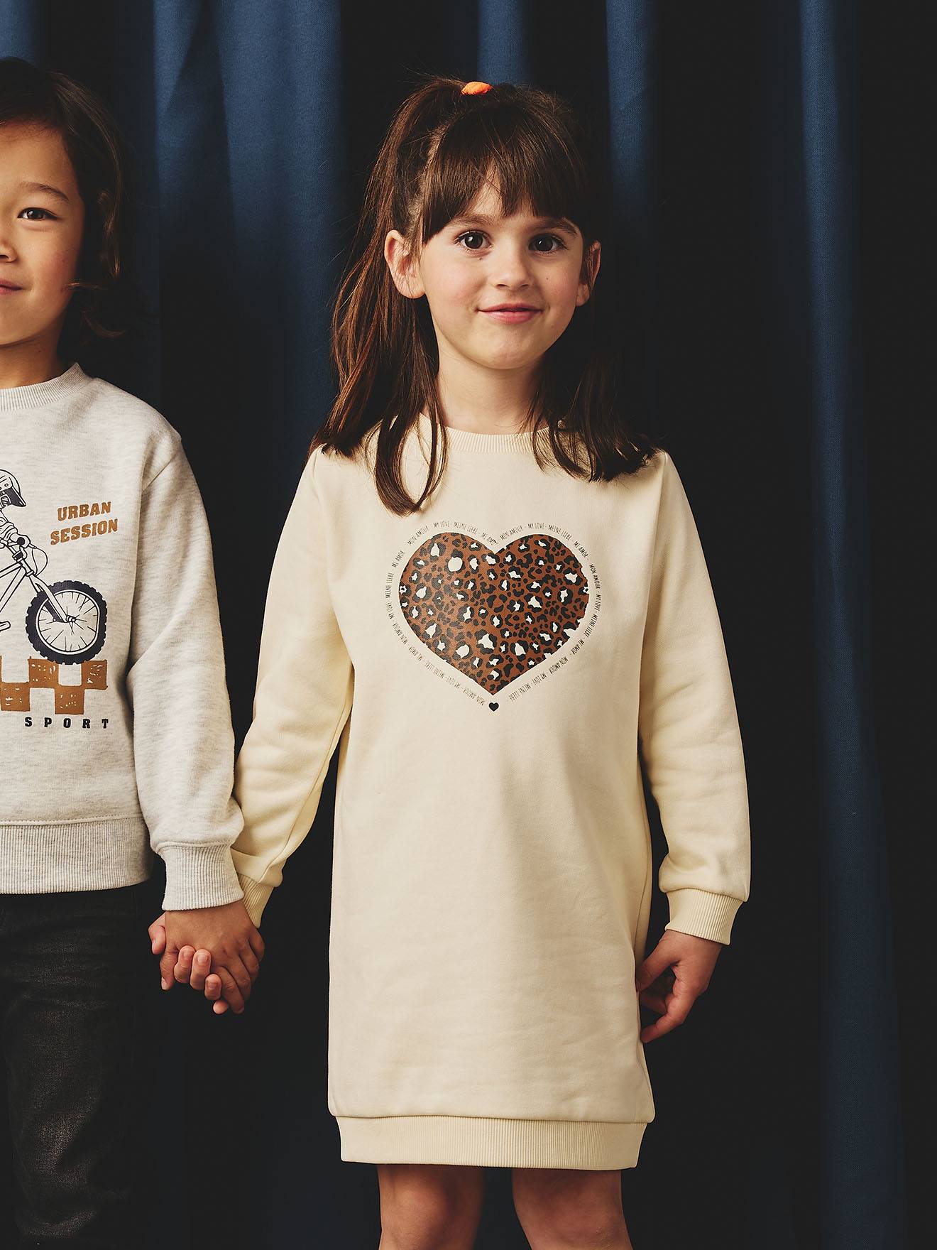 Basics fleece meisjesjurk ecru afbeelding