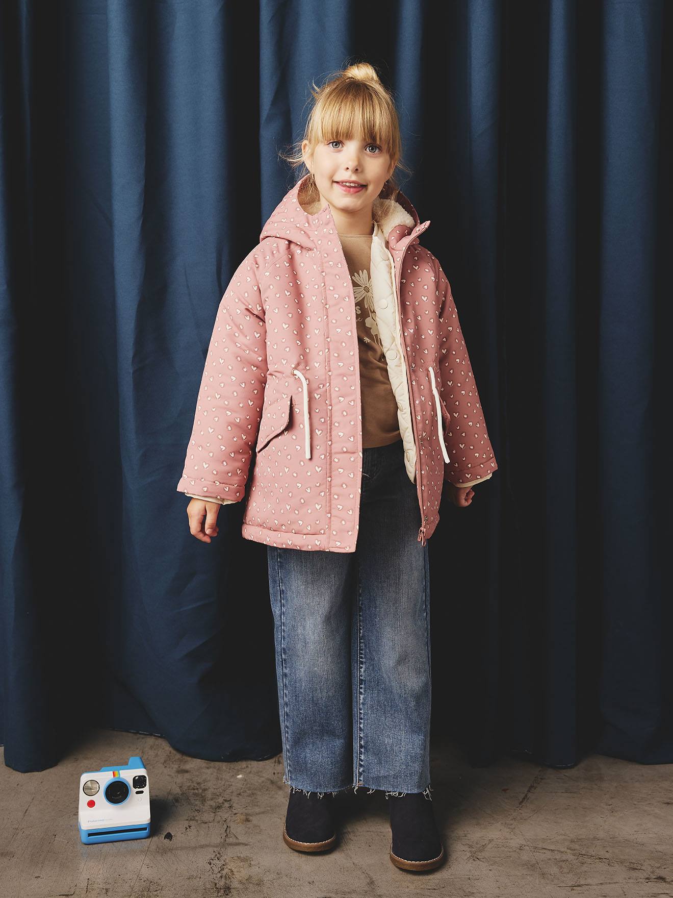 Parka met capuchon 3 in 1 meisjes parka + gewatteerde jas rozenhout afbeelding