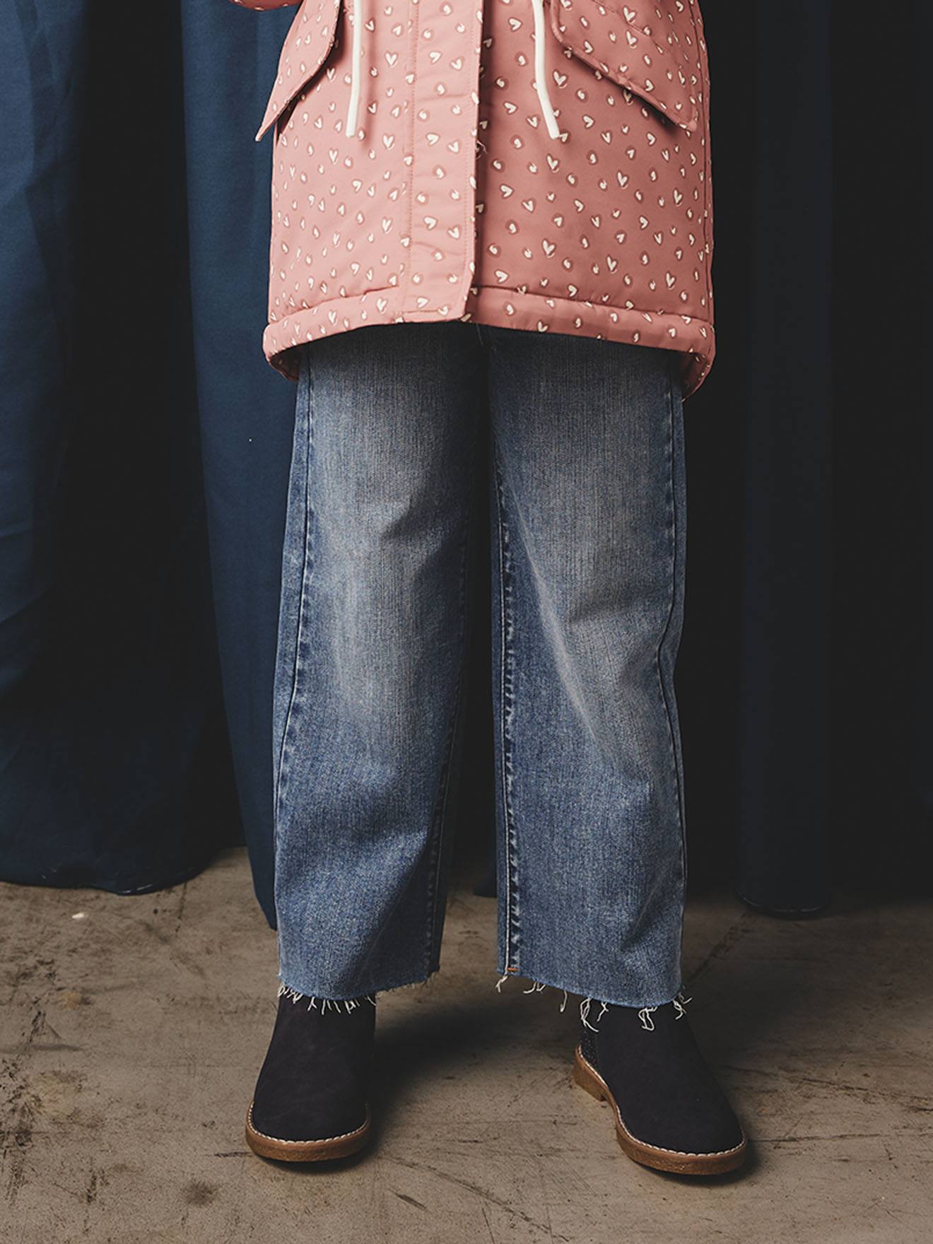 Onverwoestbare wijde jeans voor meisjes middenblauw afbeelding