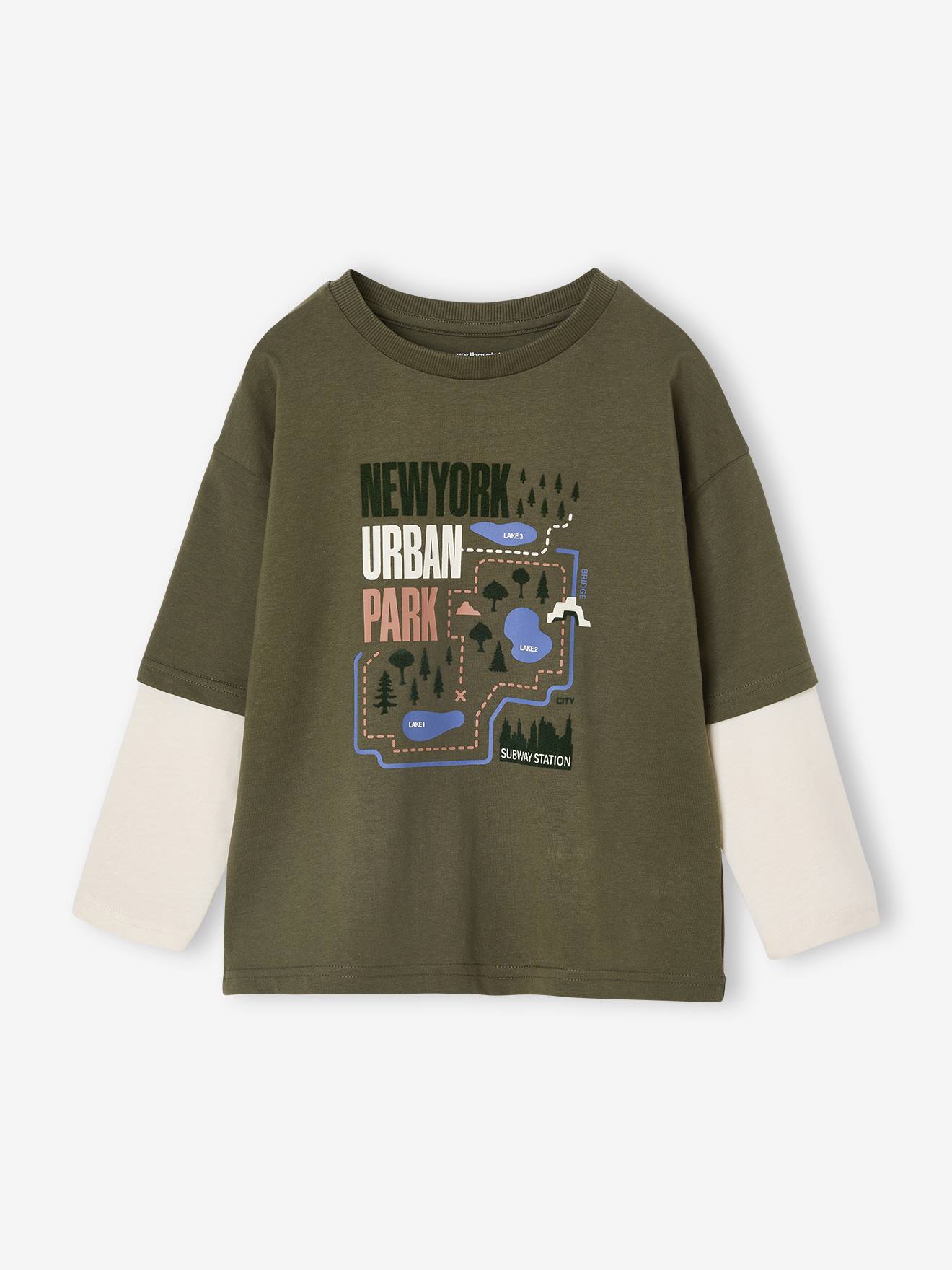 T-shirt met 2-in-1 effect voor jongens kaki afbeelding