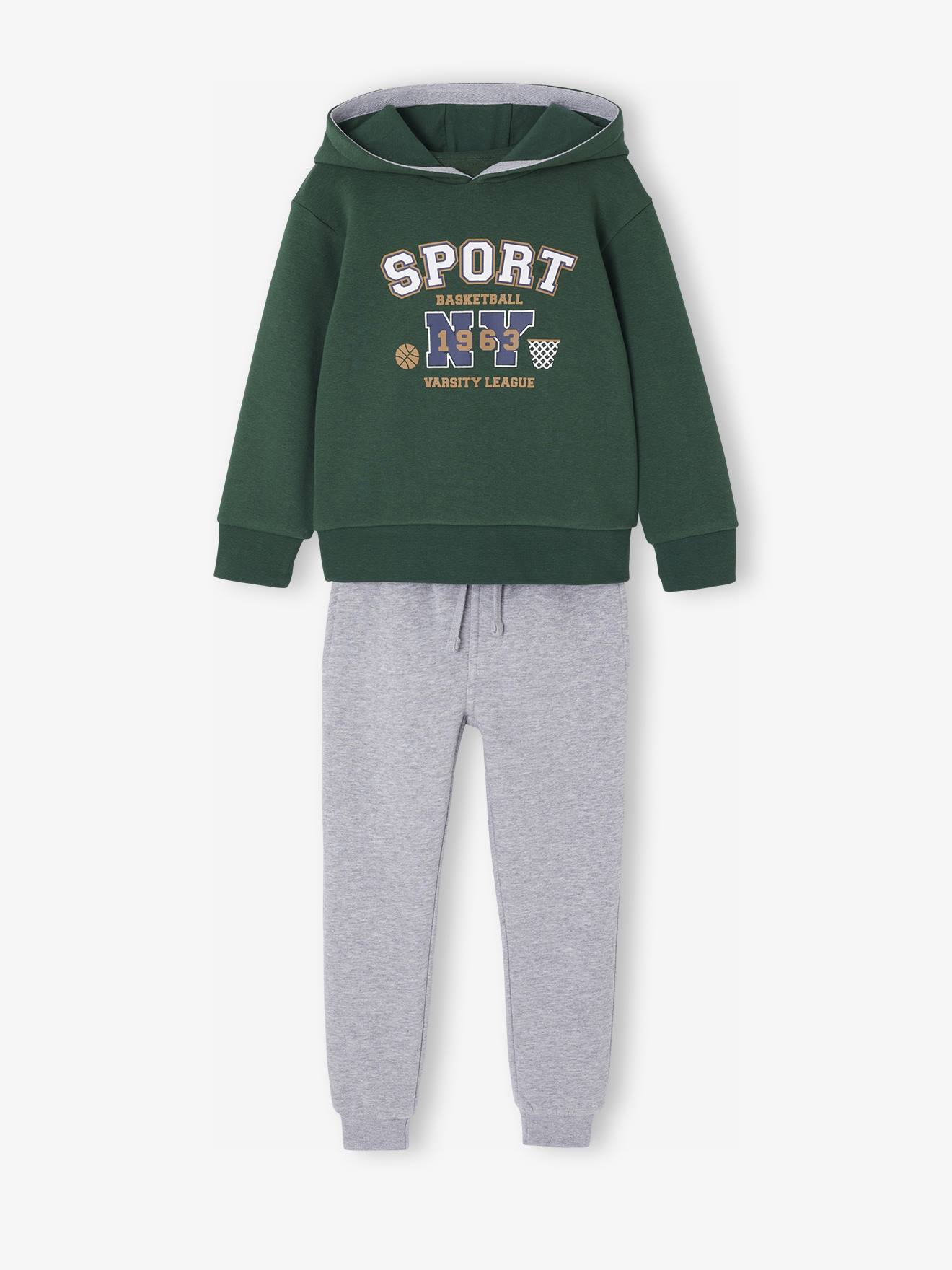 Sportieve set voor jongens met sweater met capuchon en print + effen joggingbroek korstmos afbeelding