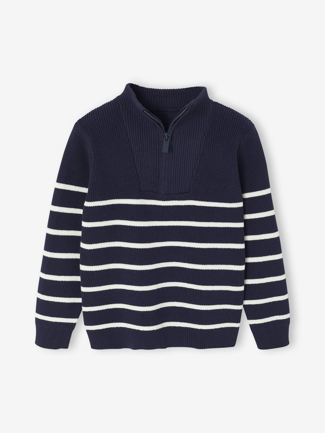 Gestreept sweater met lange mouwen voor jongens marineblauw afbeelding