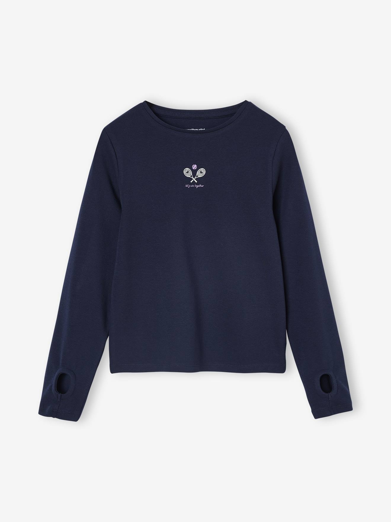 Sport t-shirt met tennis motief voor meisjes met lange mouwen marineblauw afbeelding