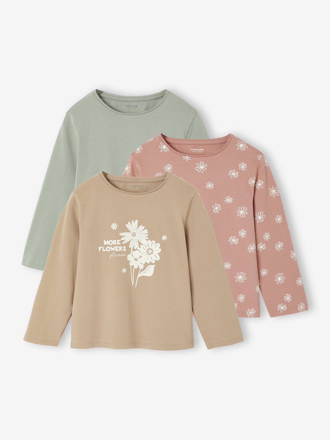 Set van 3 BASICS meisjesshirts met lange mouwen groengrijs afbeelding