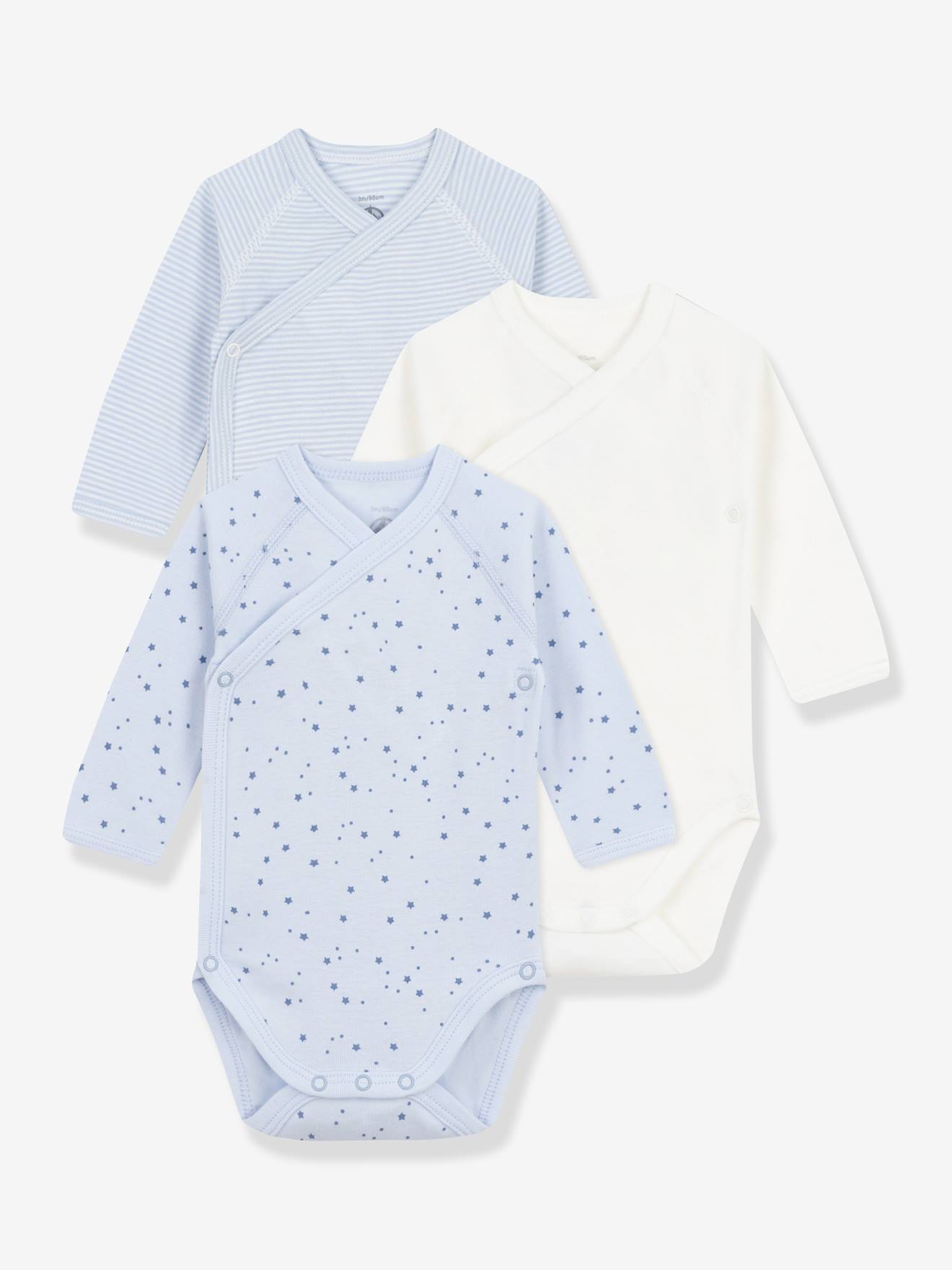 Set van 3 overslag body's met lange mouwen en print PETIT BATEAU lichtblauw afbeelding