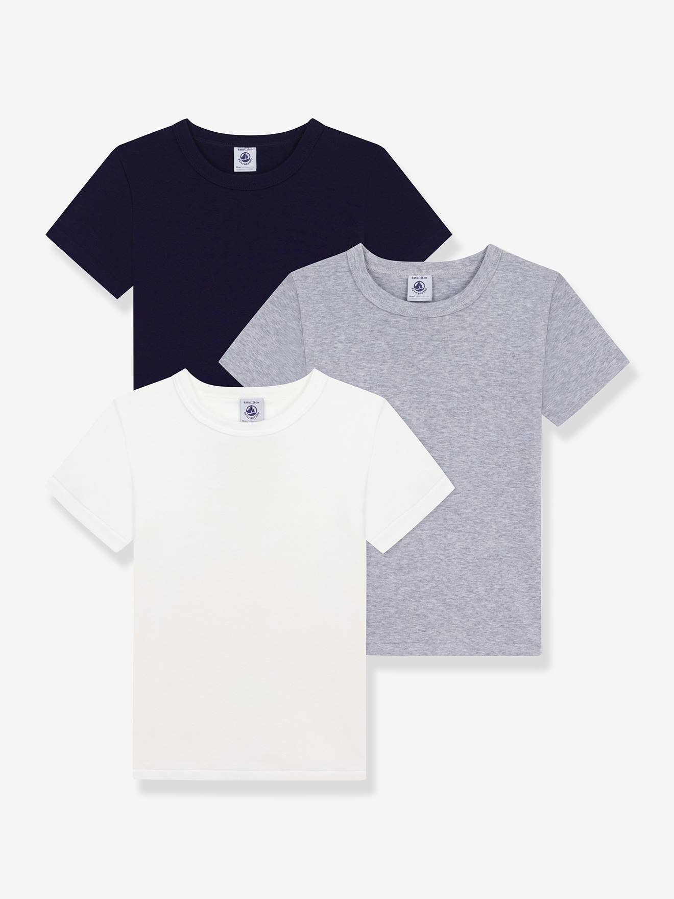 Set van 3 t-shirts voor kinderen van effen katoen PETIT BATEAU met korte mouwen wit afbeelding