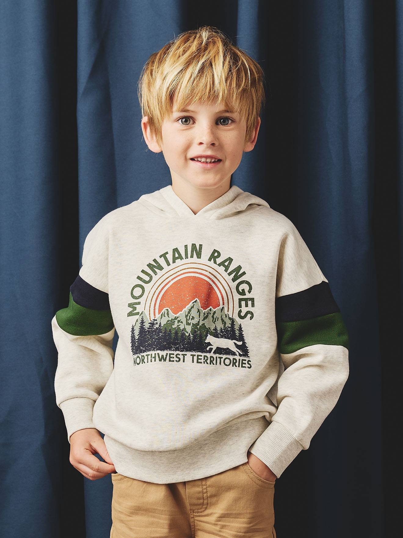 Sweater met capuchon met geplaatste print gemêleerd wit afbeelding