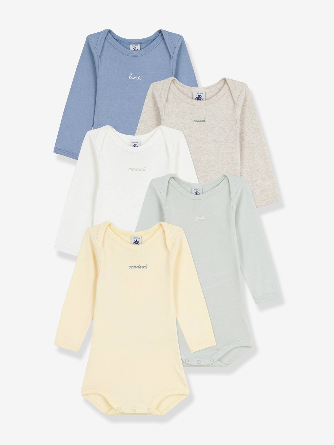 Set van 5 body's weekplanner lange mouwen PETIT BATEAU meerkleurig afbeelding