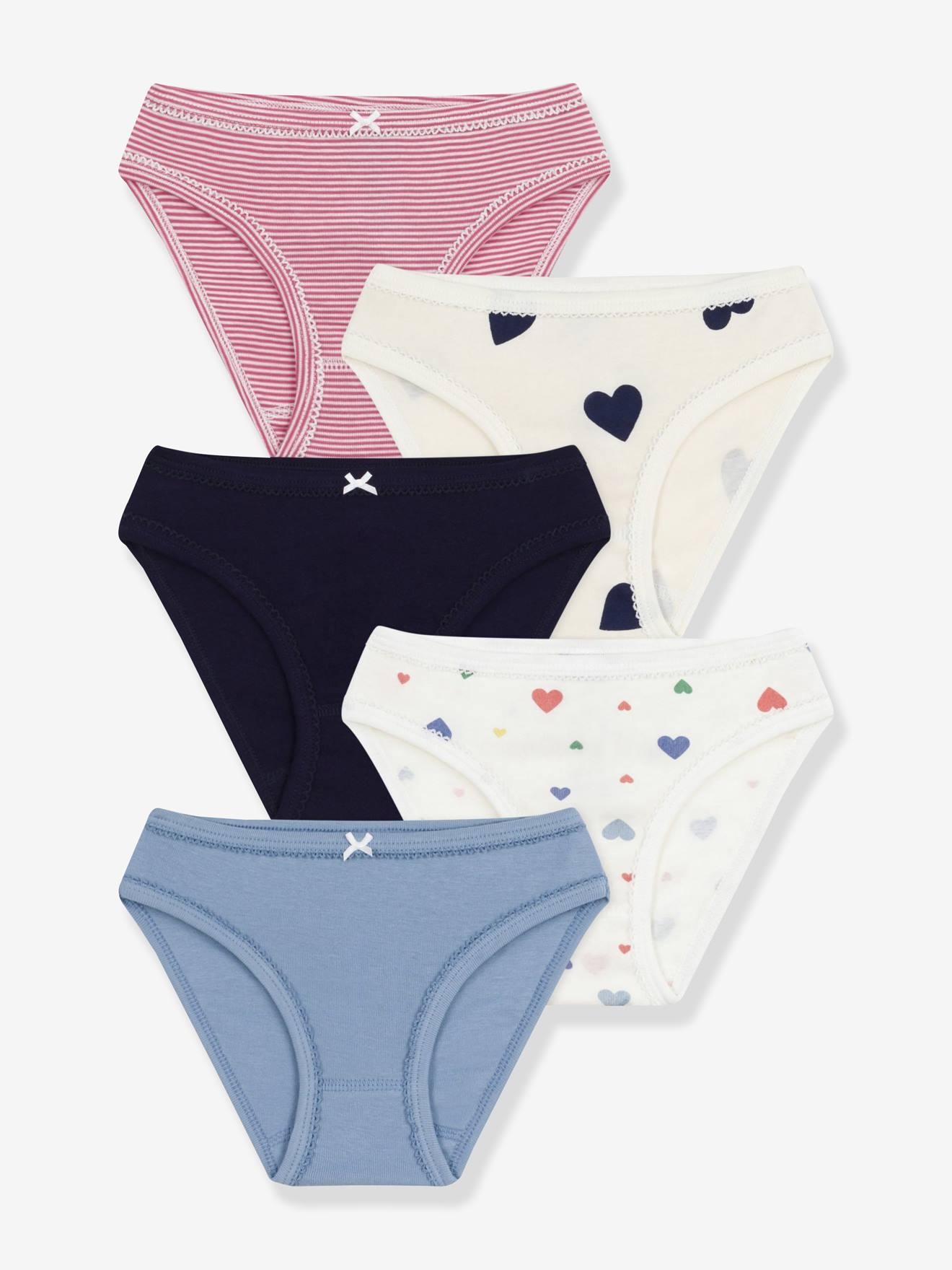 Set van slipjes for girls voor kinderen van katoen met hartjesprint PETIT BATEAU meerkleurig afbeelding