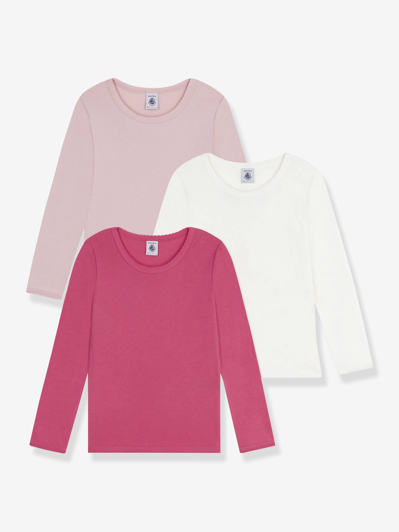 Set van 3 t-shirts voor meisjes van katoen met lange mouwen PETIT BATEAU rozen afbeelding