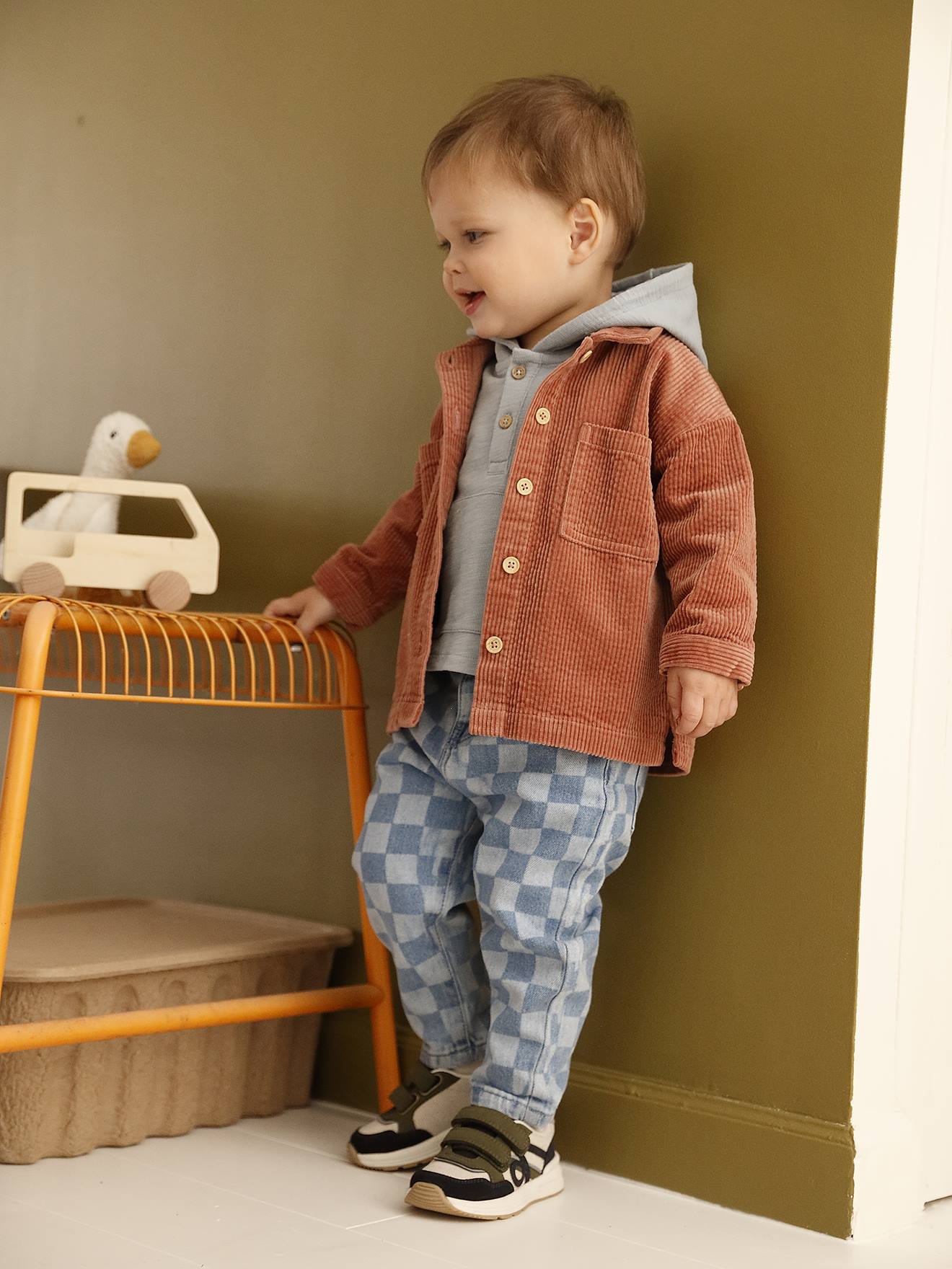 Jeans voor baby's met dambordprint stone afbeelding