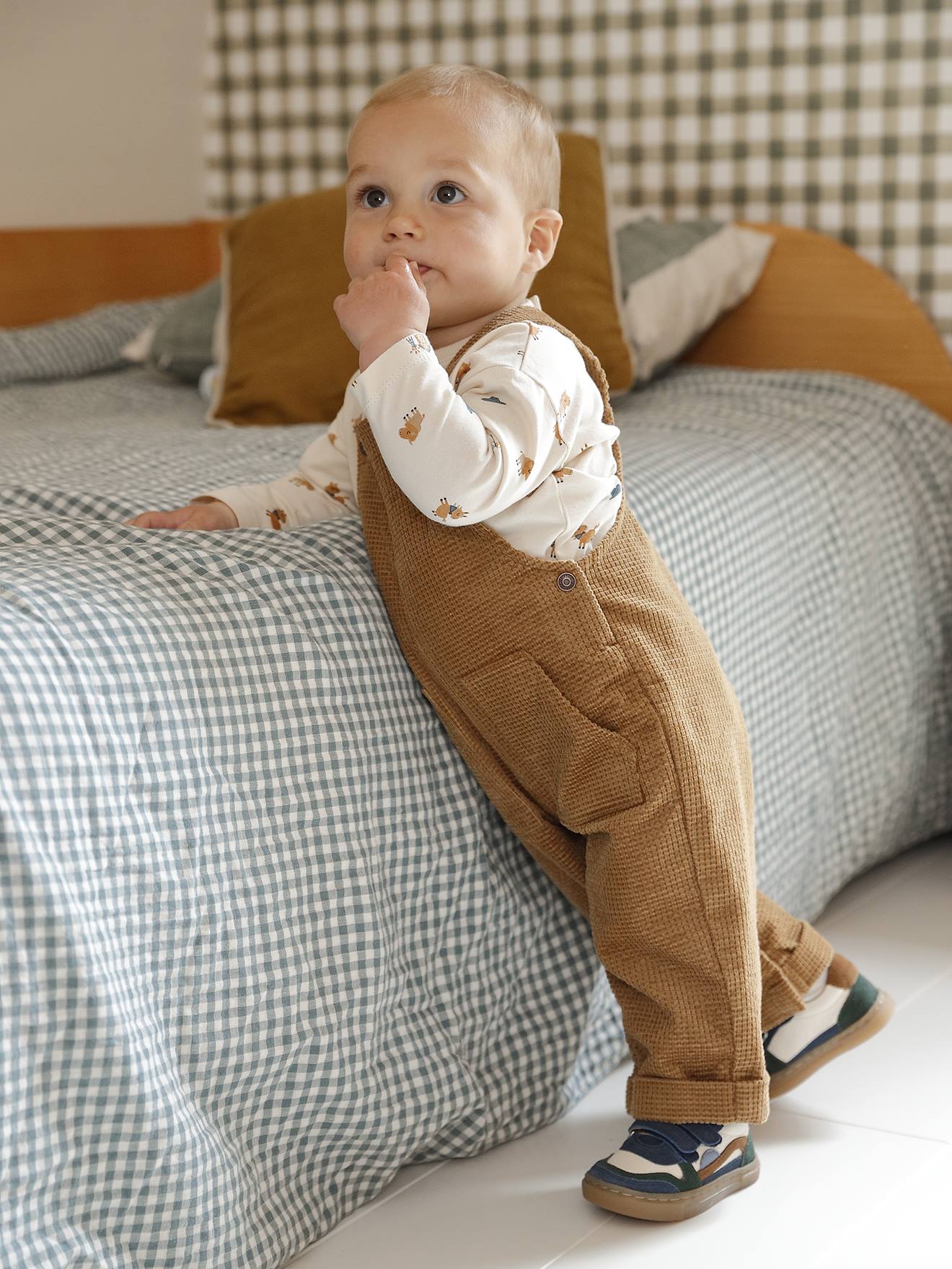 Babyset salopet in fluweel / velours + t-shirt karamel afbeelding