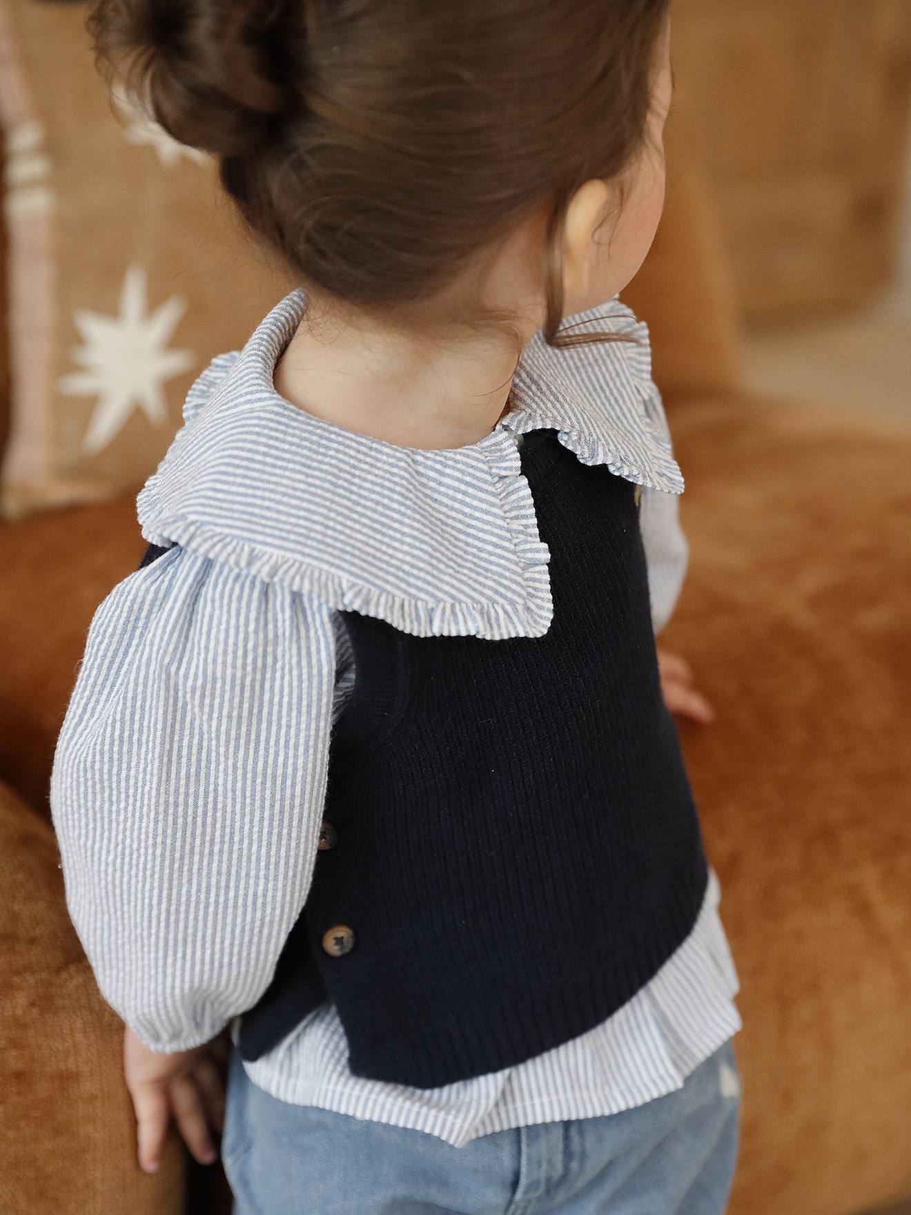 Gestreepte babyblouse in seersucker blauw, gestreept afbeelding