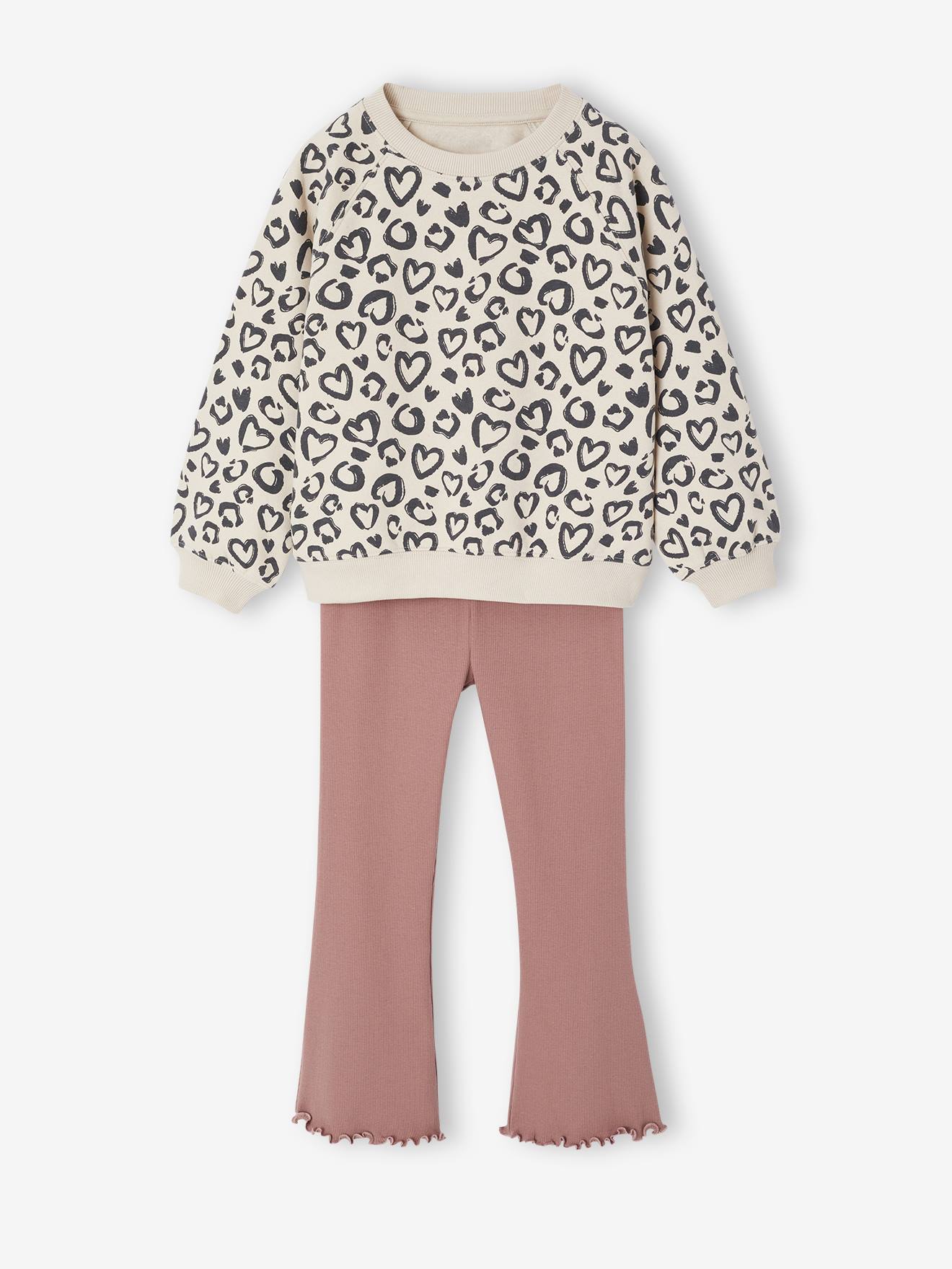 Set met sweater met print en uitlopende legging voor meisjes rozenhout afbeelding