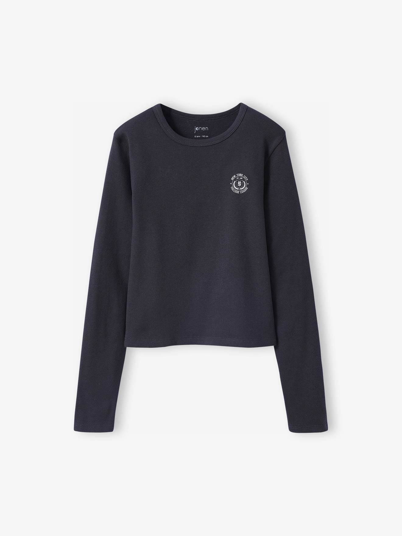 Cropped shirt met lange mouwen voor meisjes JONEN antraciet afbeelding