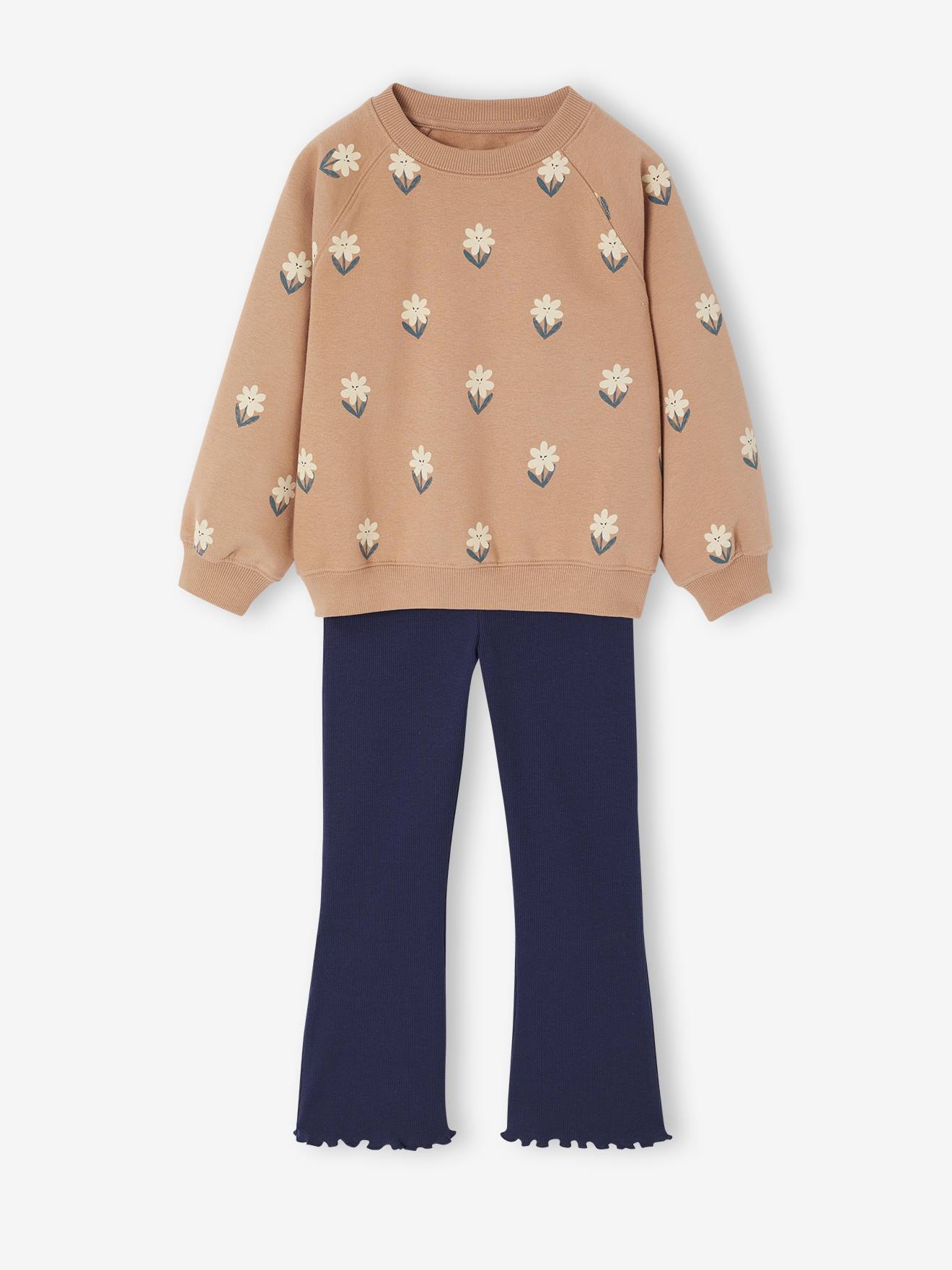 Set met sweater met print en uitlopende legging voor meisjes marineblauw afbeelding