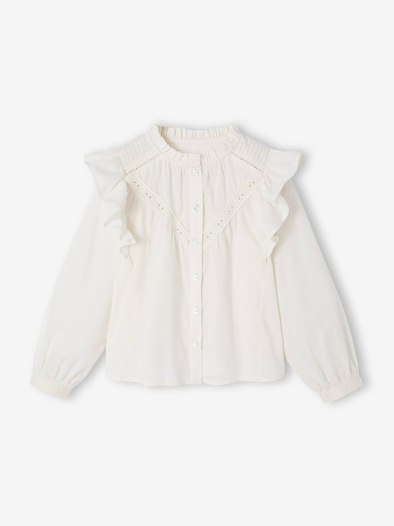 Blouse met ruches voor meisjes ecru afbeelding