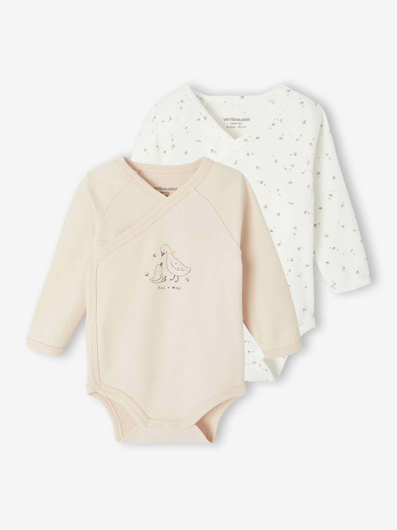Set van 2 body's met lange mouwen en opening voor pasgeborenen rozen afbeelding